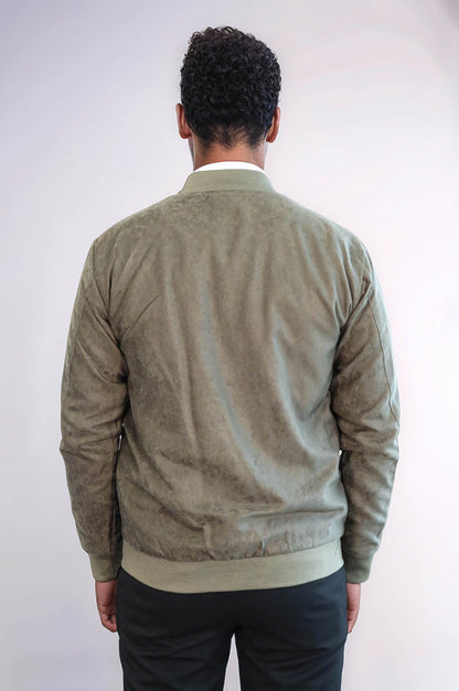 Plain Zippered Pockets Light Green Men Bomber Coat - Wessi