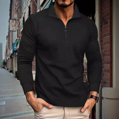 Men's Textured Jacquard Half-Sleeve Zip Shirt