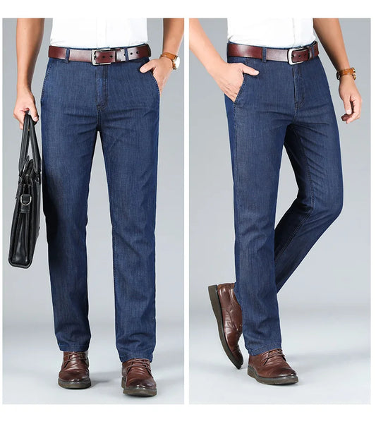 High-Waist Lightweight Straight Fit Jeans for Men