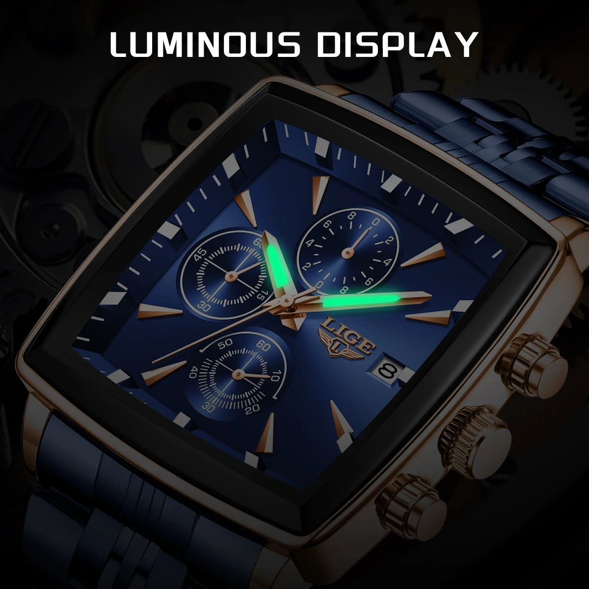 LIGE Luxury Square Chronograph Quartz Men’s Watch