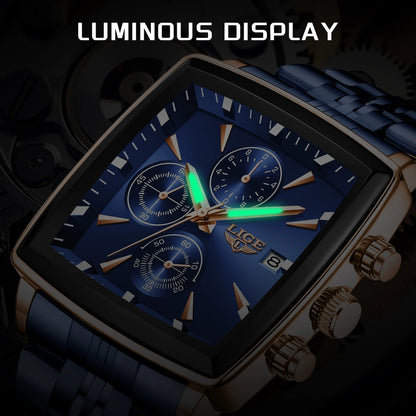 LIGE Luxury Square Chronograph Quartz Men’s Watch
