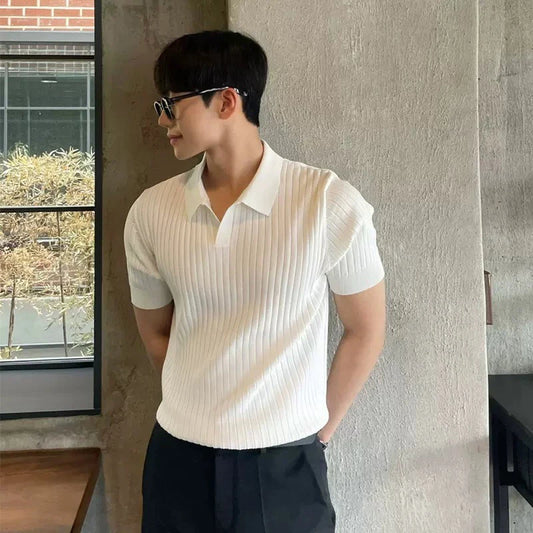 V-Neck Knitted Polo Shirt for Men