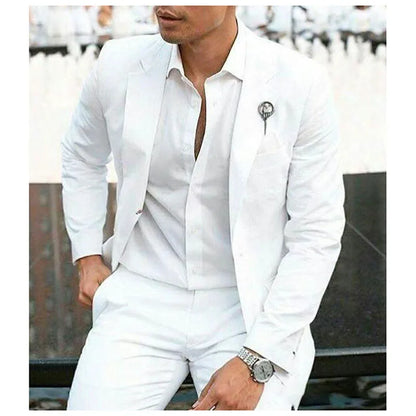 Casual Slim Fit Blazer & Pants Set with Notch Lapel, Single-Breasted Design