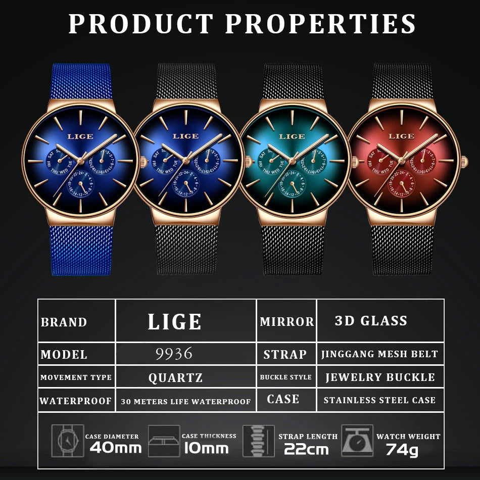 New LIGE Ultra-Thin Men's Watch