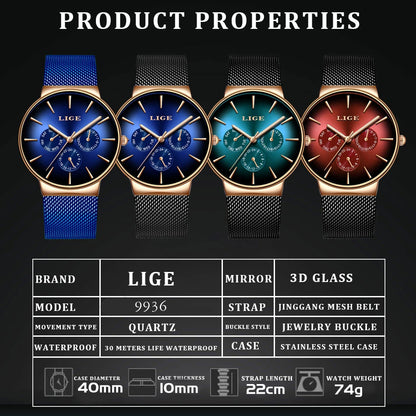 New LIGE Ultra-Thin Men's Watch