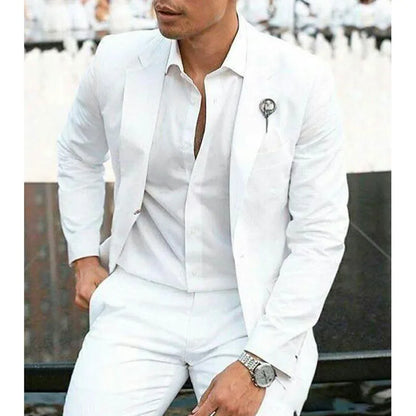 Casual Slim Fit Blazer & Pants Set with Notch Lapel, Single-Breasted Design