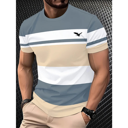 Breathable Striped Graphic T-Shirt for Men – Casual 3D Print Summer Tee