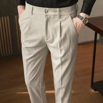 Men's Corduroy Dress Pants, Slim Fit, Smart Casual Trousers for All Seasons