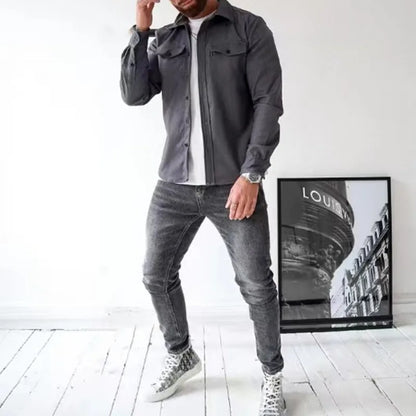 KOALA SYDNEY  Koala Sydney Casual Long-Sleeved Shirt Jacket Men'S Autumn And Winter New American Street Fashion Solid Color Workwear Men'S Shirt