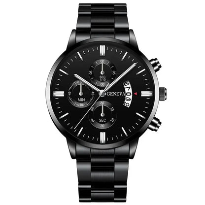 Black Stainless Steel Business Watch with Calendar & Date Display for Men