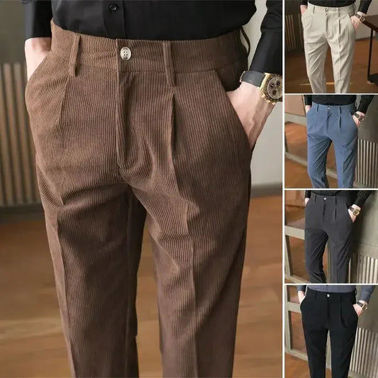 KOALA SYDNEY  Men's Corduroy Dress Pants, Slim Fit, Smart Casual Trousers for All Seasons