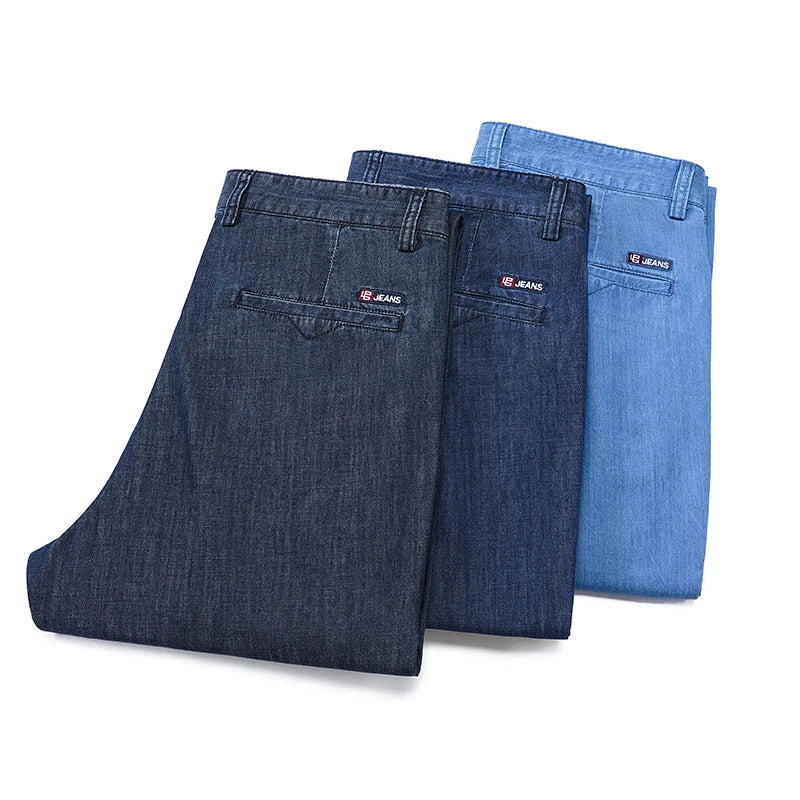High-Waist Lightweight Straight Fit Jeans for Men