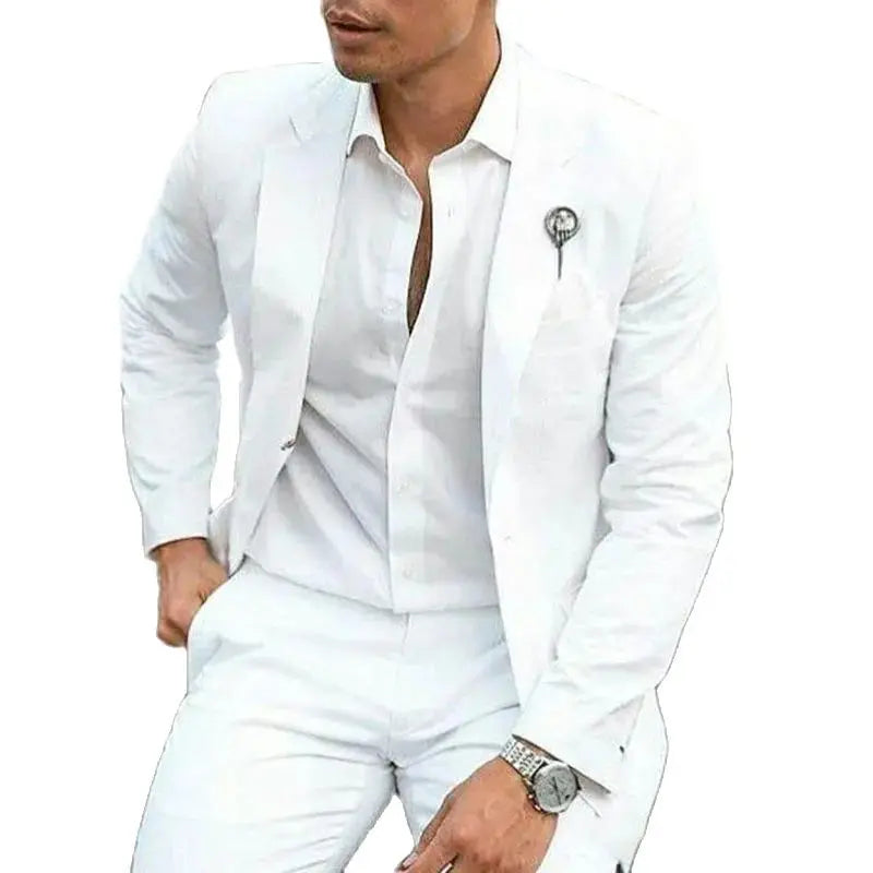 Casual Slim Fit Blazer & Pants Set with Notch Lapel, Single-Breasted Design