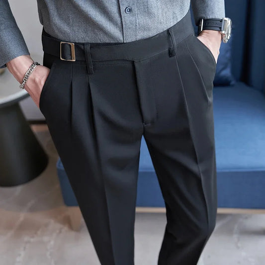 Men’s Slim Fit Suit Pants – Smart Casual Zipper Trousers