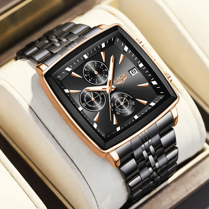 LIGE Luxury Square Chronograph Quartz Men’s Watch