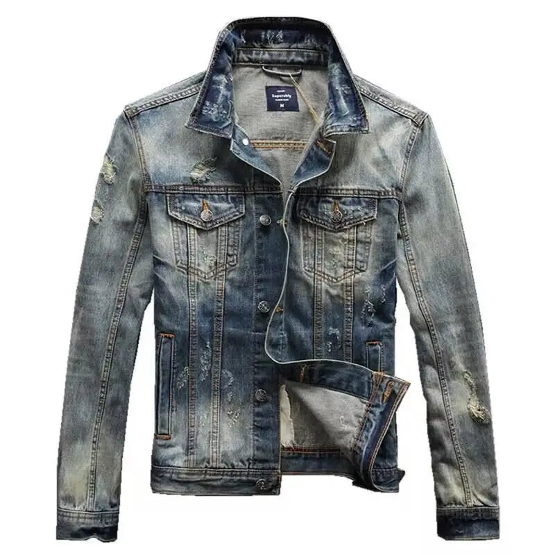 Men’s Korean Style Ripped Vintage Cargo Jacket