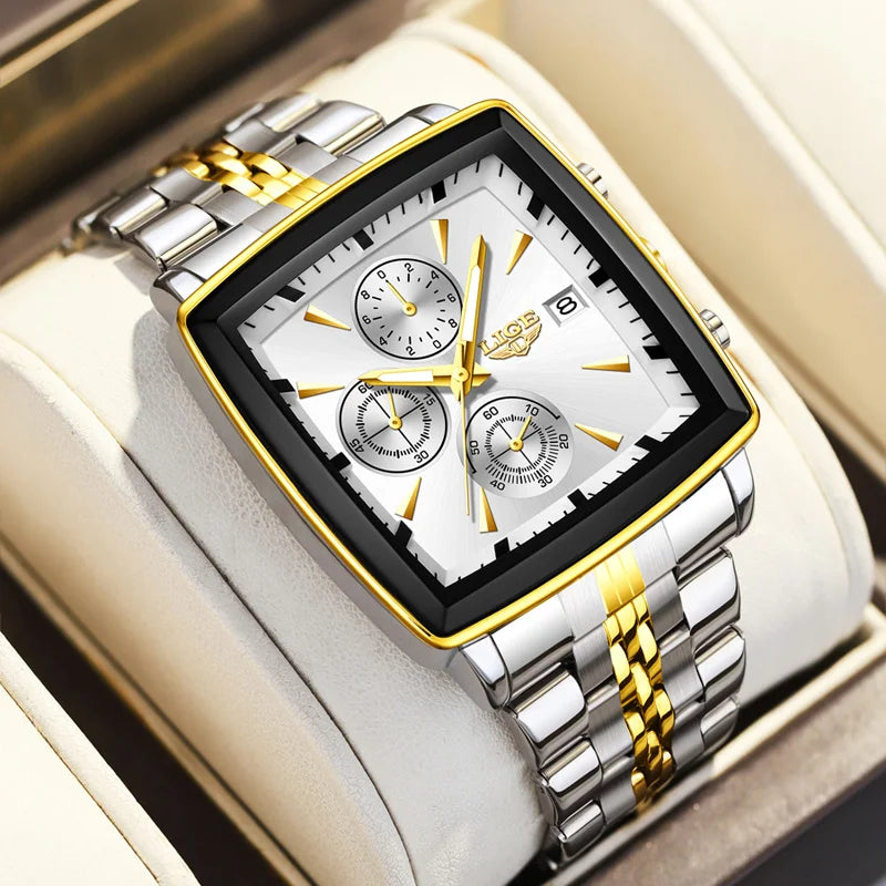 LIGE Luxury Square Chronograph Quartz Men’s Watch