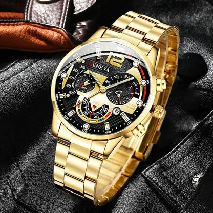 Black Stainless Steel Business Watch with Calendar & Date Display for Men