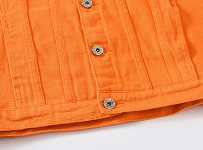 Men’s Trendy Orange Multi-Pocket Denim Jacket