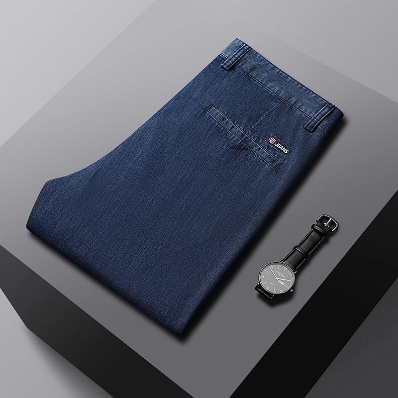 High-Waist Lightweight Straight Fit Jeans for Men
