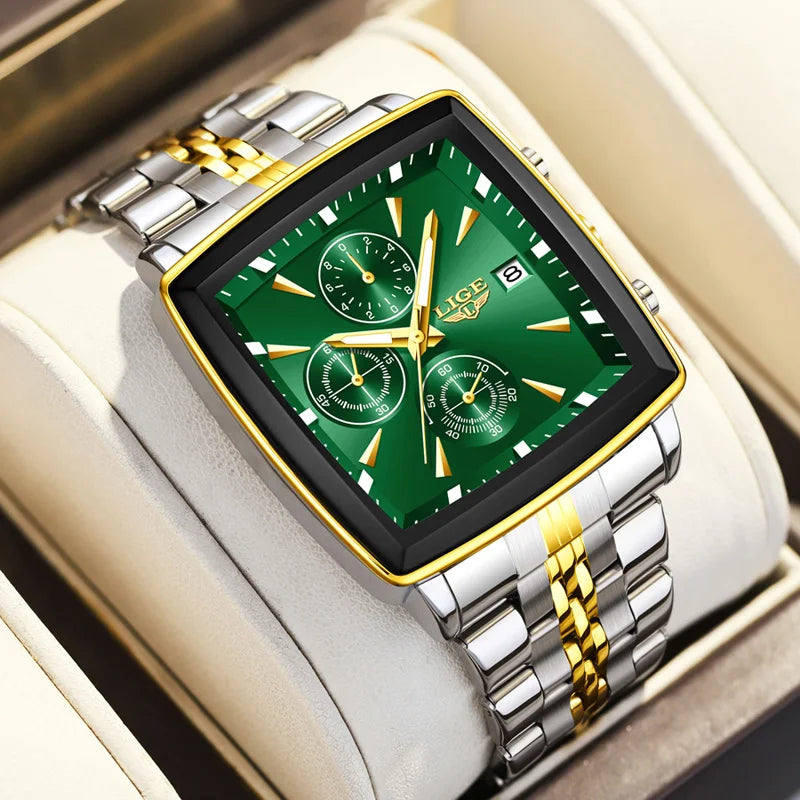 LIGE Luxury Square Chronograph Quartz Men’s Watch