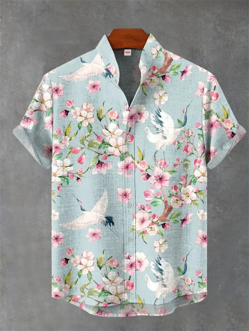 Geometric Print Men’s Linen Shirt