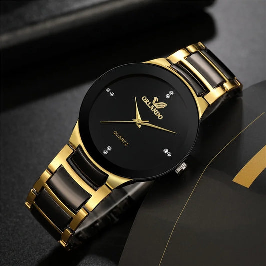 Black Steel Band Analog Quartz Timepiece for Men