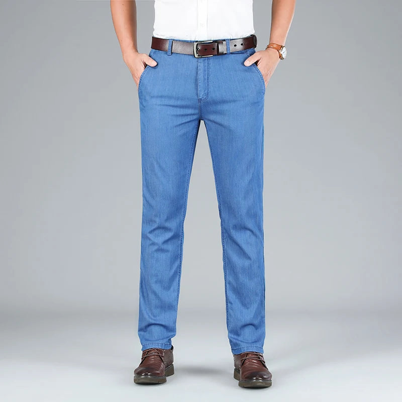 High-Waist Lightweight Straight Fit Jeans for Men