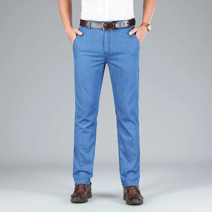 High-Waist Lightweight Straight Fit Jeans for Men