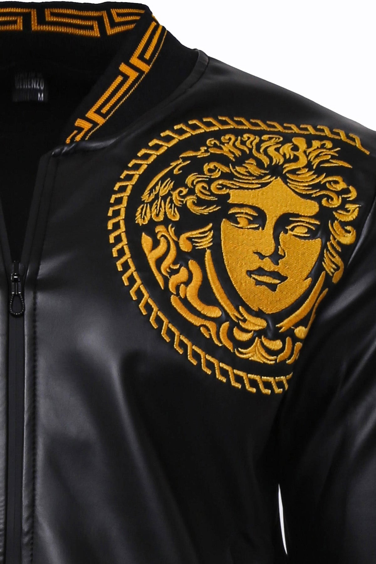 Black Leather Touch Printed Seasonal Coat
