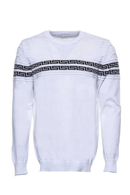 Circle Neck Knitwear Chest Patterned Over White