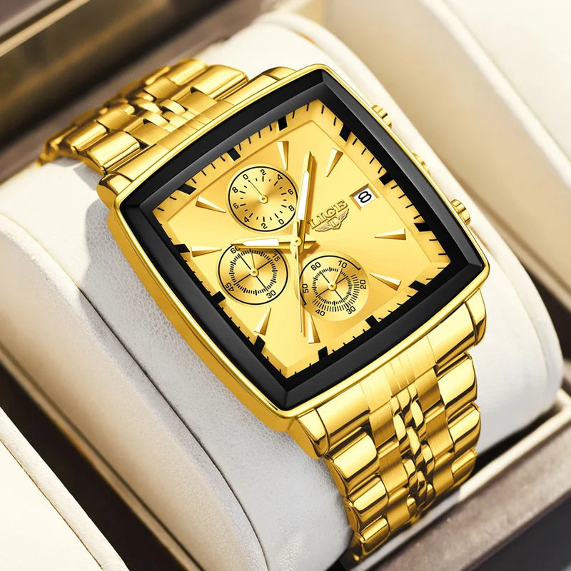 LIGE Luxury Square Chronograph Quartz Men’s Watch