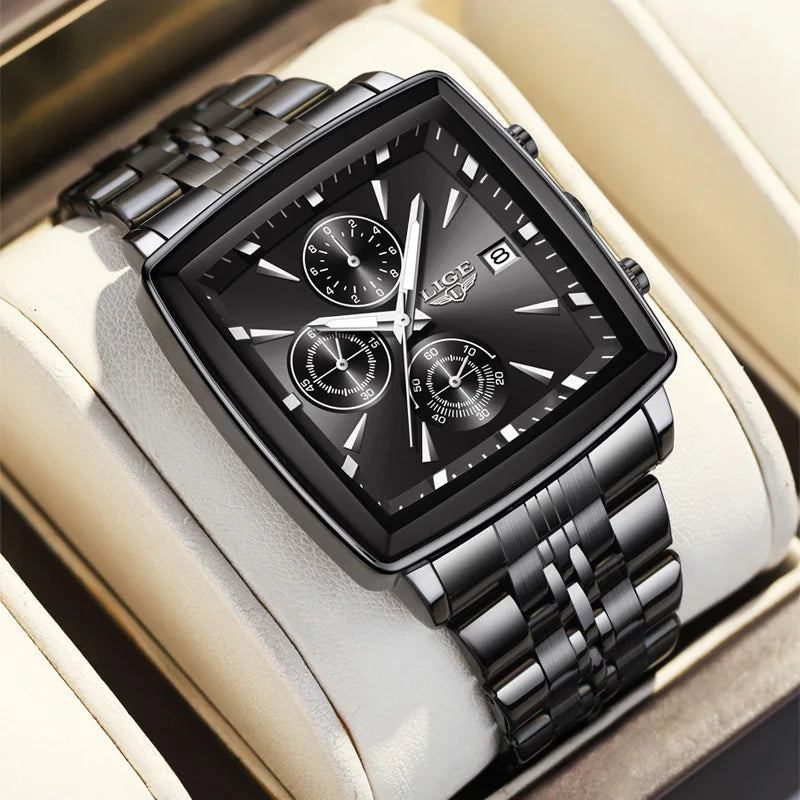 LIGE Luxury Square Chronograph Quartz Men’s Watch