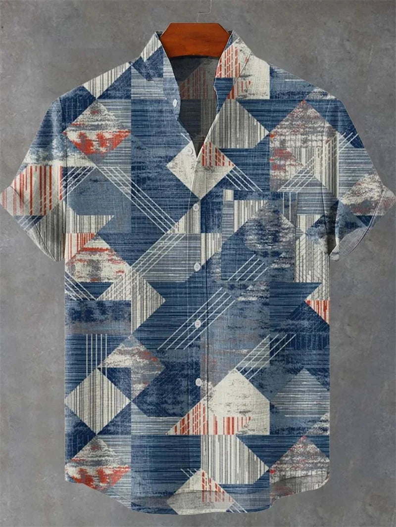 Geometric Print Men’s Linen Shirt