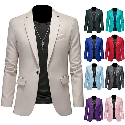 High-End Boutique Men's Blazer Solid Color
