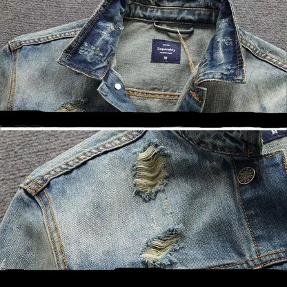 Men’s Korean Style Ripped Vintage Cargo Jacket