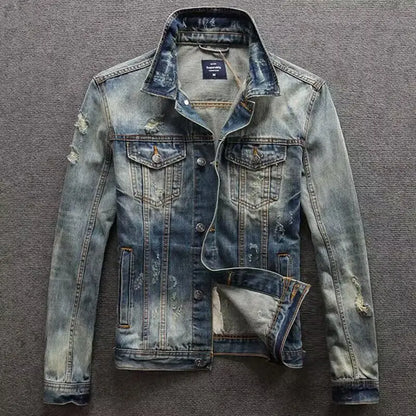 Men’s Korean Style Ripped Vintage Cargo Jacket