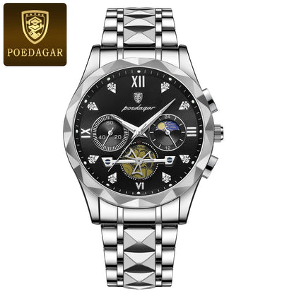 Man Waterproof Luminous Chronograph Quartz Timepiece with Stainless Steel Band
