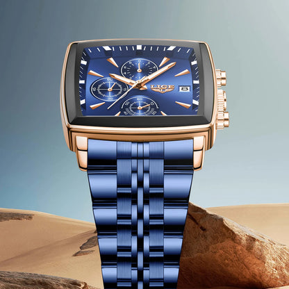 LIGE Luxury Square Chronograph Quartz Men’s Watch