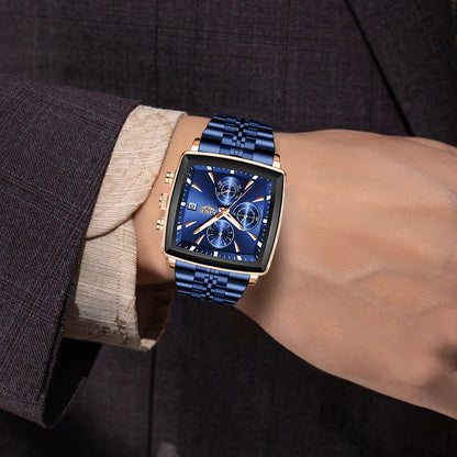 LIGE Luxury Square Chronograph Quartz Men’s Watch