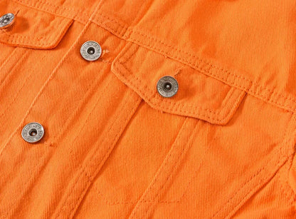 Men’s Trendy Orange Multi-Pocket Denim Jacket
