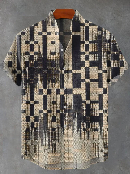 Geometric Print Men’s Linen Shirt