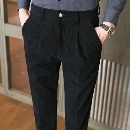 Men's Corduroy Dress Pants, Slim Fit, Smart Casual Trousers for All Seasons