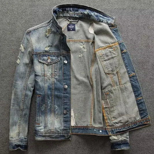 Men’s Korean Style Ripped Vintage Cargo Jacket