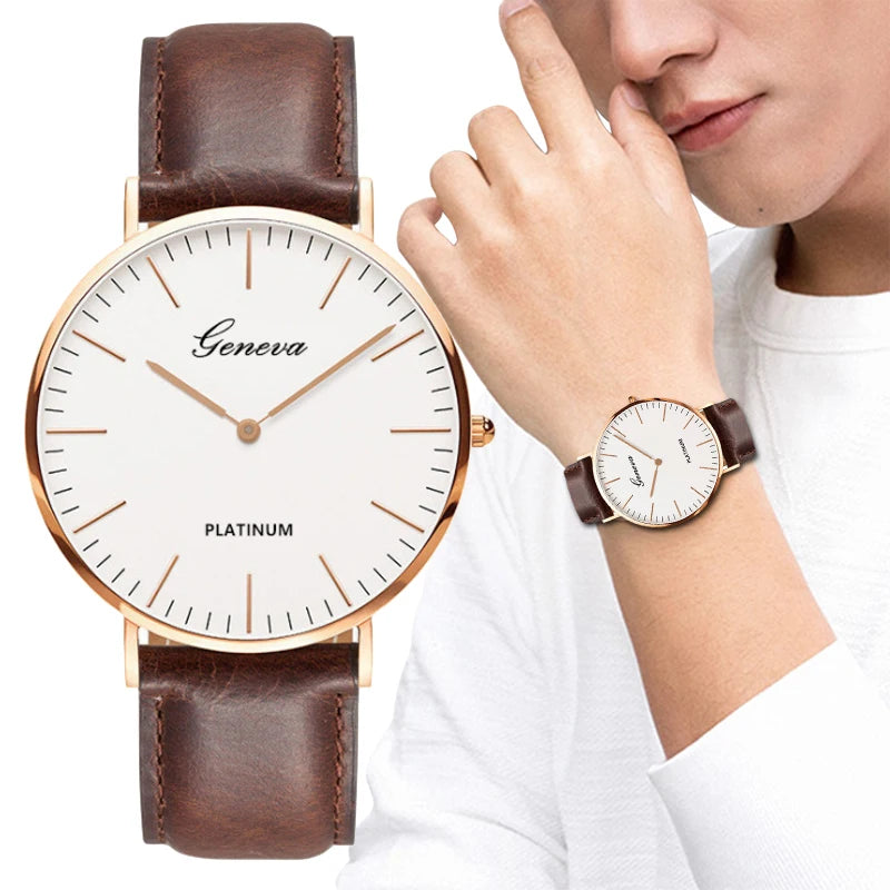 Men’s Ultra-Thin Leather Quartz Watch