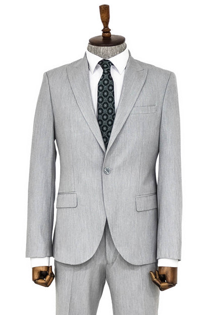 2 Piece Plain Slim Fit Grey Men Suit and Shirt Combination