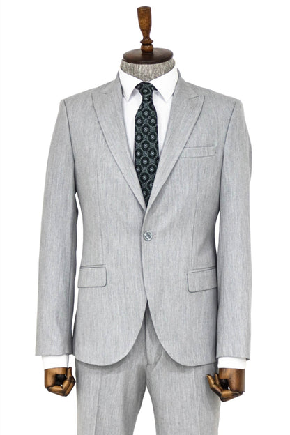 2 Piece Plain Slim Fit Grey Men Suit and Shirt Combination
