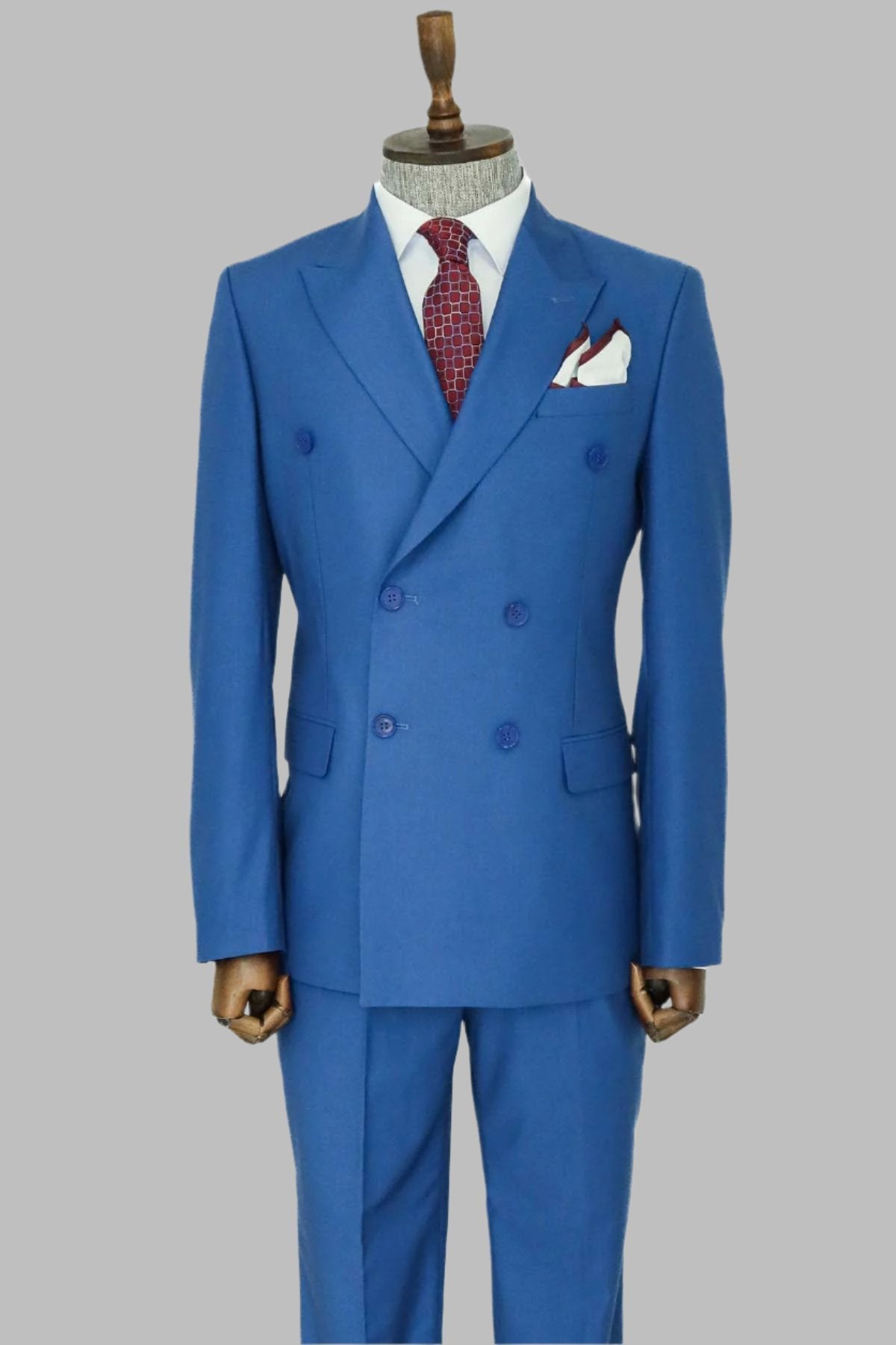 KOALA SYDNEY  Wide Peak Lapel Striped Slim Fit Blue Men Double-Breasted Suit and Shirt Combination