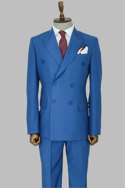 KOALA SYDNEY  Wide Peak Lapel Striped Slim Fit Blue Men Double-Breasted Suit and Shirt Combination