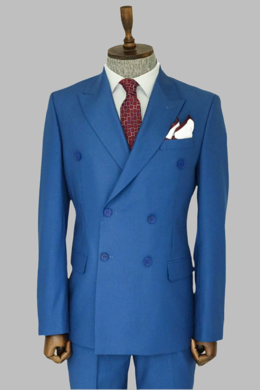 KOALA SYDNEY  Wide Peak Lapel Striped Slim Fit Blue Men Double-Breasted Suit and Shirt Combination
